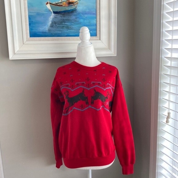 Vintage 90s Tultex Reindeer Christmas Sweatshirt Medium - Picture 2 of 8